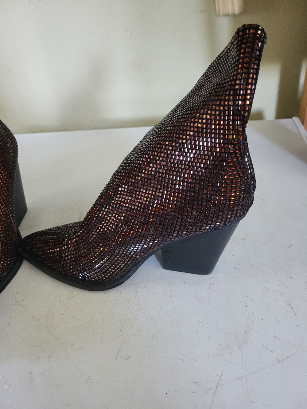 Women's Copper Rhinestone Pointed-Toe Booties - Picture 2 of 7